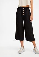 Bayan Siyah Keten Karışımlı Bol Pantolon