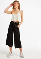 Bayan Siyah Keten Karışımlı Bol Pantolon