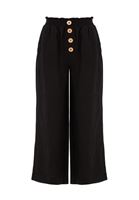 Bayan Siyah Keten Karışımlı Bol Pantolon