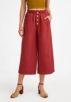 Bayan Bordo Keten Karışımlı Bol Pantolon