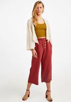Bayan Bordo Keten Karışımlı Bol Pantolon