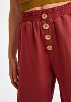 Bayan Bordo Keten Karışımlı Bol Pantolon