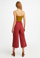 Bayan Bordo Keten Karışımlı Bol Pantolon