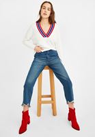 Bayan Krem V Yaka Çizgi Detaylı Triko