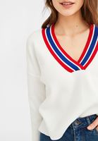 Bayan Krem V Yaka Çizgi Detaylı Triko