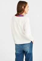 Bayan Krem V Yaka Çizgi Detaylı Triko