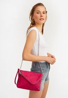 Bayan Pembe Fermuar Detaylı Süet El Çantası