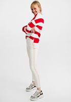 Bayan Krem Yanları Şeritli Boru Paça Pantolon