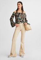 Bayan Krem Yüksek Bel İspanyol Paça Pantolon