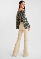 Bayan Krem Yüksek Bel İspanyol Paça Pantolon