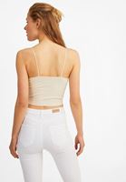 Bayan Krem Dikişsiz İnce Askılı Crop Top