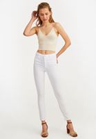 Bayan Krem Dikişsiz İnce Askılı Crop Top