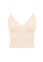 Bayan Krem Dikişsiz İnce Askılı Crop Top