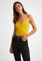 Bayan Sarı Dikişsiz İnce Askılı Crop Top
