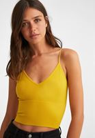 Bayan Sarı Dikişsiz İnce Askılı Crop Top