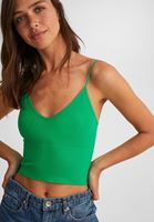 Bayan Yeşil Dikişsiz İnce Askılı Crop Top