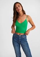 Bayan Yeşil Dikişsiz İnce Askılı Crop Top