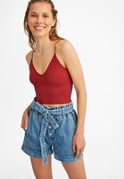 Bayan Bordo Dikişsiz İnce Askılı Crop Top