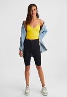 Bayan Sarı Dikişsiz İnce Askılı Crop Top