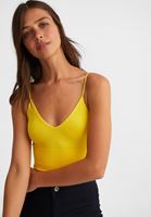 Bayan Sarı Dikişsiz İnce Askılı Crop Top