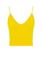 Bayan Sarı Dikişsiz İnce Askılı Crop Top