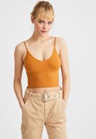 Bayan Kahverengi Dikişsiz İnce Askılı Crop Top