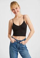 Bayan Siyah Dikişsiz İnce Askılı Crop Top