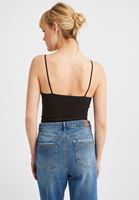 Bayan Siyah Dikişsiz İnce Askılı Crop Top