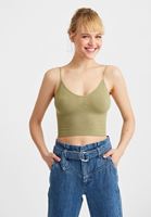 Bayan Yeşil Dikişsiz İnce Askılı Crop Top