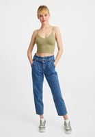 Bayan Yeşil Dikişsiz İnce Askılı Crop Top
