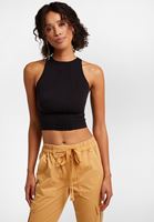 Bayan Siyah Halter Yaka Dikişsiz Crop Top 