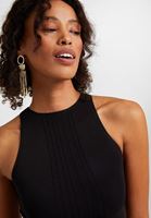 Bayan Siyah Halter Yaka Dikişsiz Crop Top 