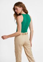 Bayan Yeşil Halter Yaka Dikişsiz Crop Top 