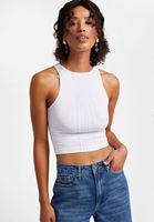 Bayan Beyaz Halter Yaka Dikişsiz Crop Top 
