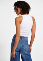 Bayan Beyaz Halter Yaka Dikişsiz Crop Top 