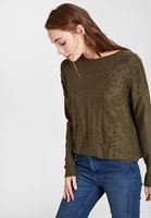 Bayan Yeşil Dokulu Uzun Kollu Bluz