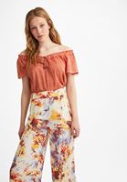 Bayan Turuncu Kelebek Kol Pamuklu Bluz