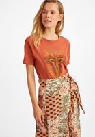 Bayan Kahverengi Baskılı Pamuk Tişört