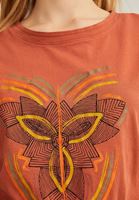 Bayan Kahverengi Baskılı Pamuk Tişört