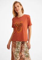 Bayan Kahverengi Baskılı Pamuk Tişört