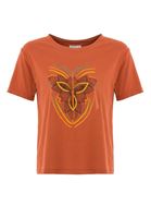 Bayan Kahverengi Baskılı Pamuk Tişört