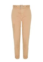 Bayan Krem Kemerli Kargo Pantolon