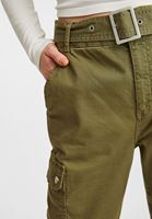 Bayan Yeşil Kemerli Kargo Pantolon