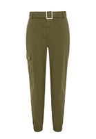 Bayan Yeşil Kemerli Kargo Pantolon