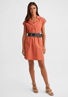 Bayan Turuncu Gömlek Yaka Pamuklu Mini Elbise