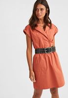 Bayan Turuncu Gömlek Yaka Pamuklu Mini Elbise
