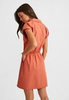 Bayan Turuncu Gömlek Yaka Pamuklu Mini Elbise