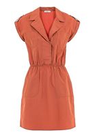 Bayan Turuncu Gömlek Yaka Pamuklu Mini Elbise