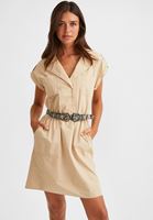 Bayan Krem Gömlek Yaka Pamuklu Mini Elbise