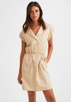 Bayan Krem Gömlek Yaka Pamuklu Mini Elbise